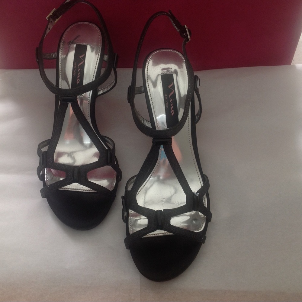 Nina Black Glittery Strappy Heels